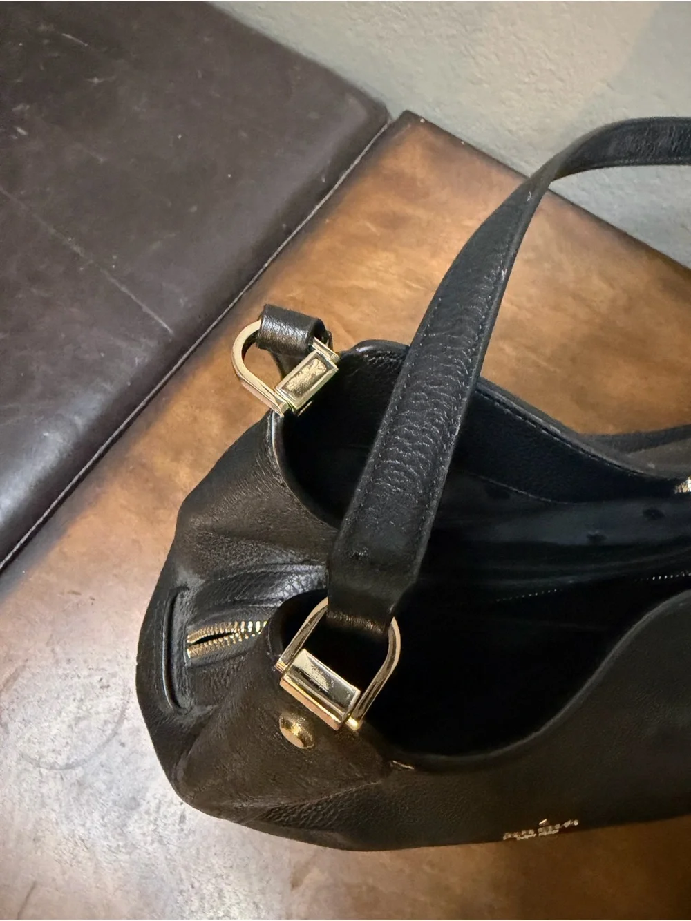 kate spade Black Pebbled Leather Shoulder Tote with Wallet and Card Pouch
